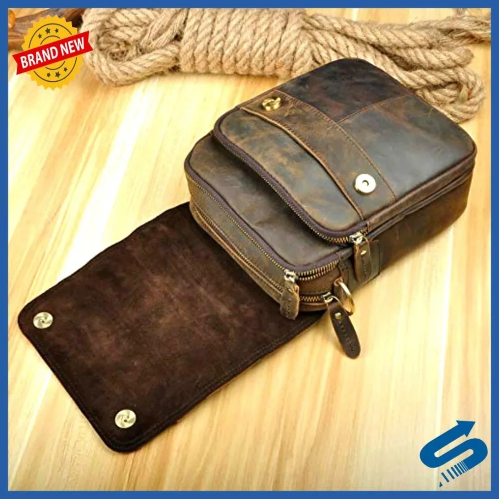Genuine Leather Messenger Bag with Adjustable Strap, Fits Tablet